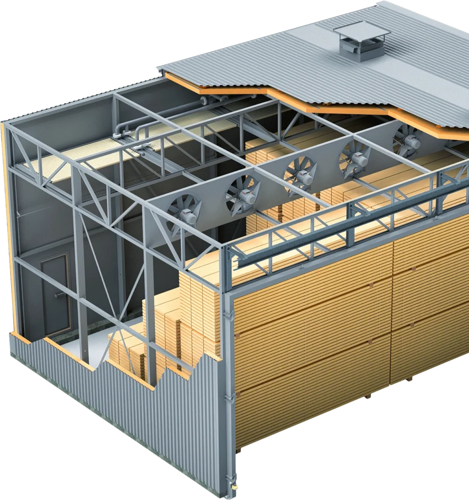 Termolegno wood drying kiln with cut section